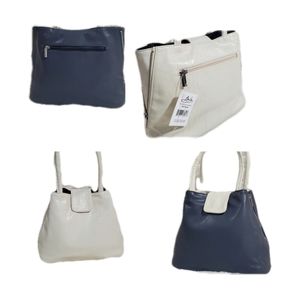 GEIR NESS Laila Norway REVERSIBLE Handbag Purse Vegan Leather Blue Cream